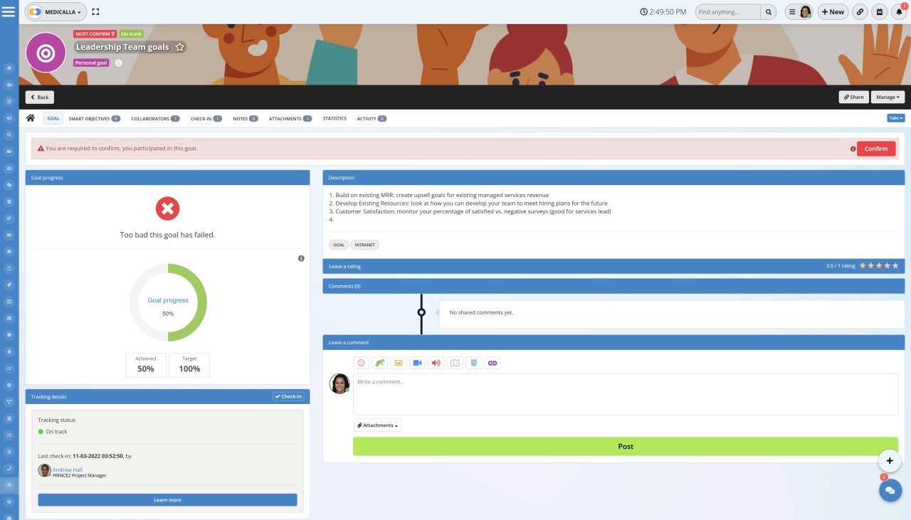 AgilityPortal&mdash;Best for setting and tracking project and SMART goals