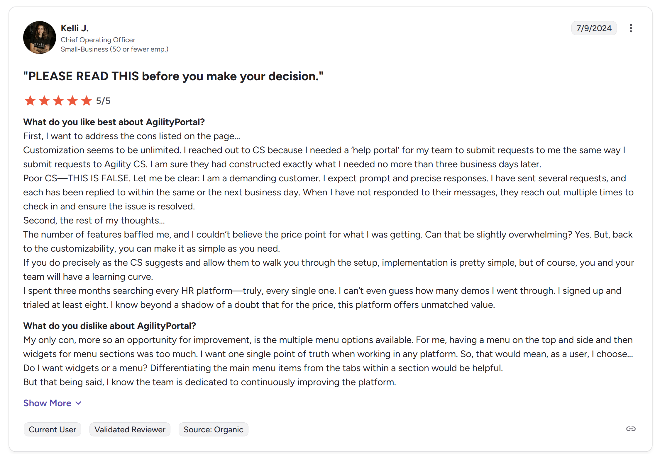 AgilityPortal G2.com Review