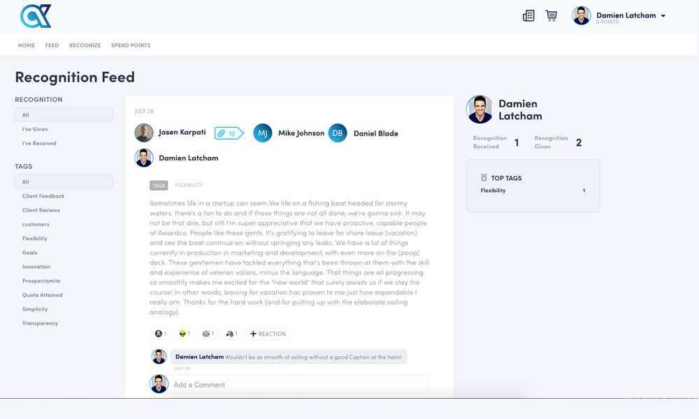 Awardco employee recognition