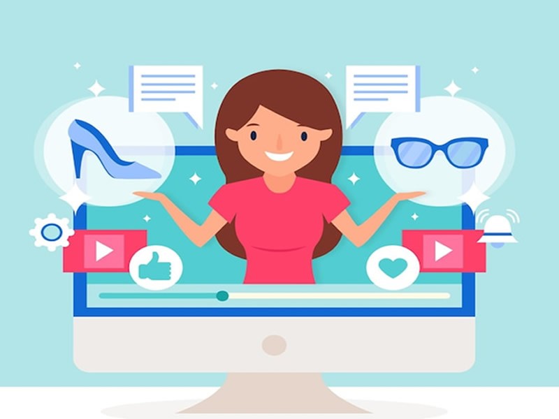 A sales lady demonstrating her products through videos