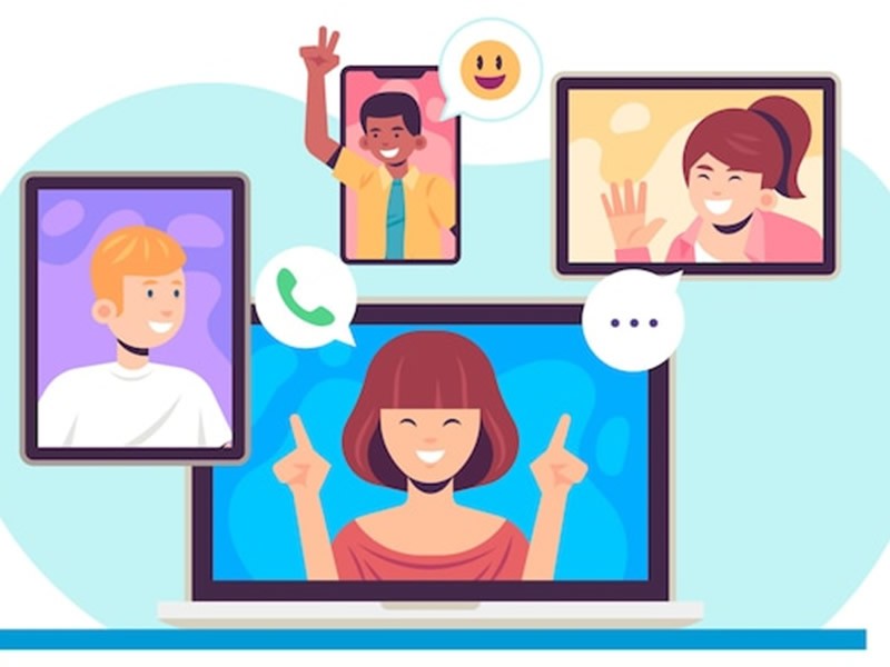 A woman providing customer support through video calls