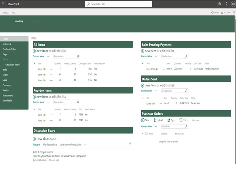 Sharepoint Inventory Management Template