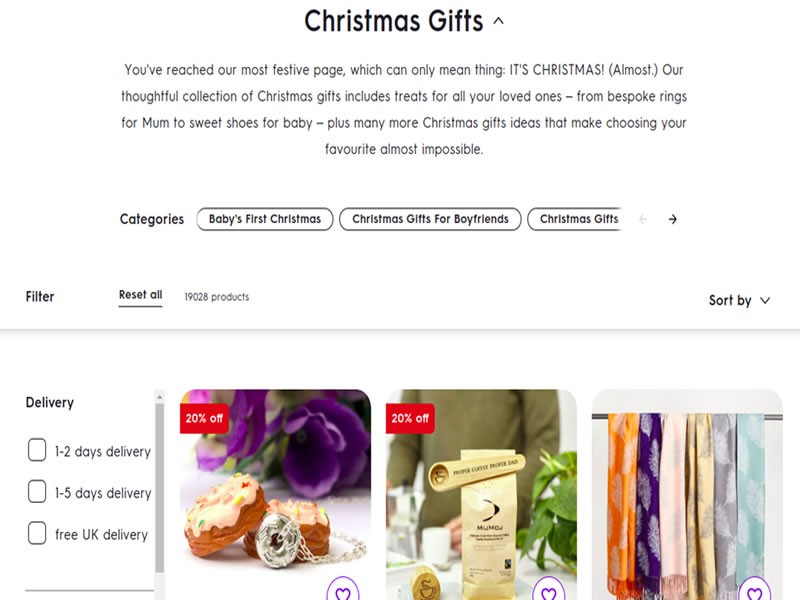 A holiday landing page that features the store&rsquo;s products