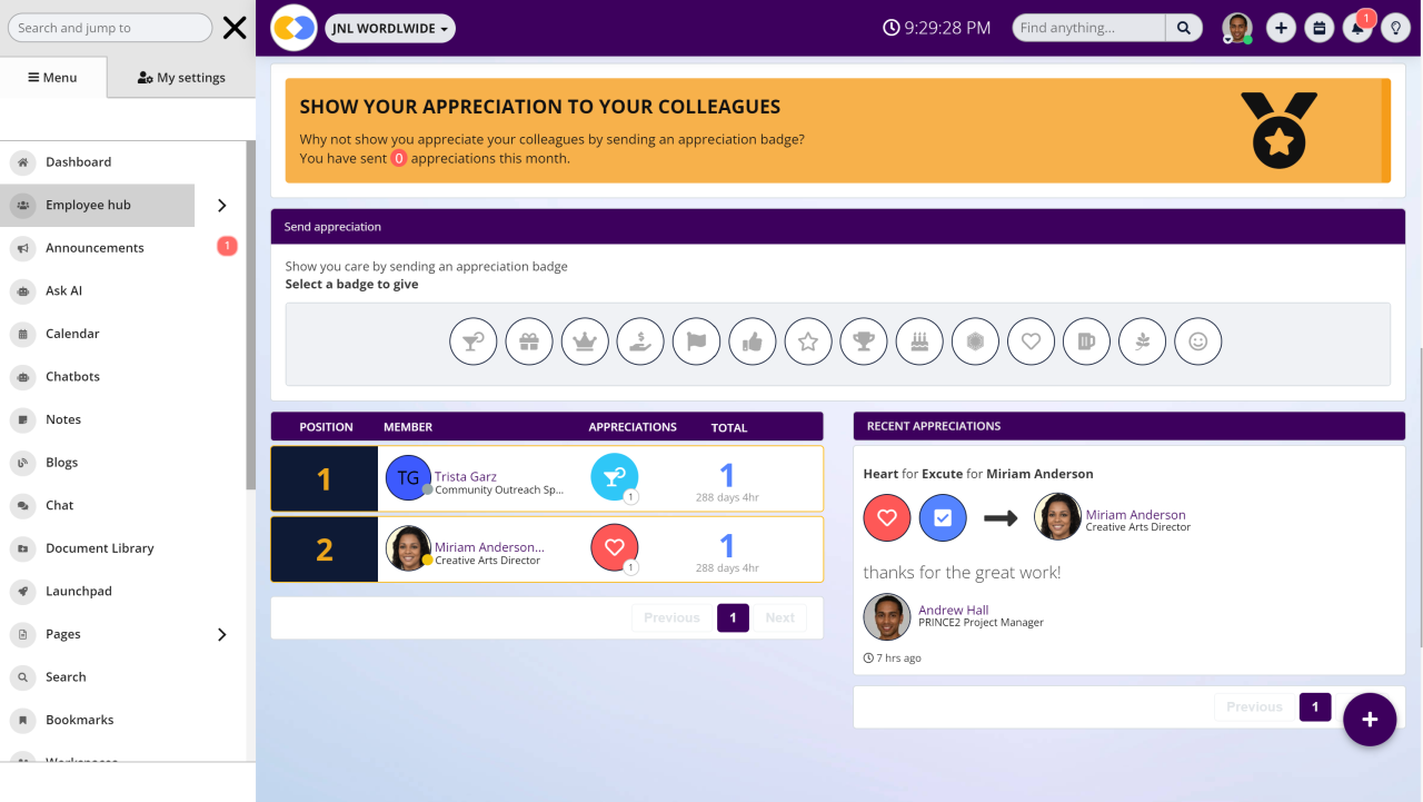 How to Send Appreciations Messages to Employees using AgilityPortal?