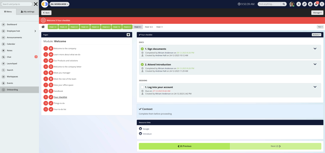 4. Setup checklist to keep employees on track