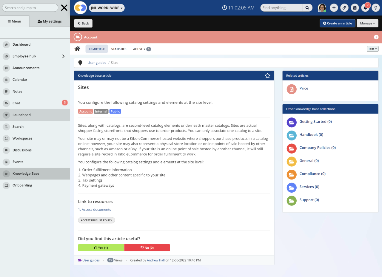 Provide a Space For Knowledge: Knowledge Base