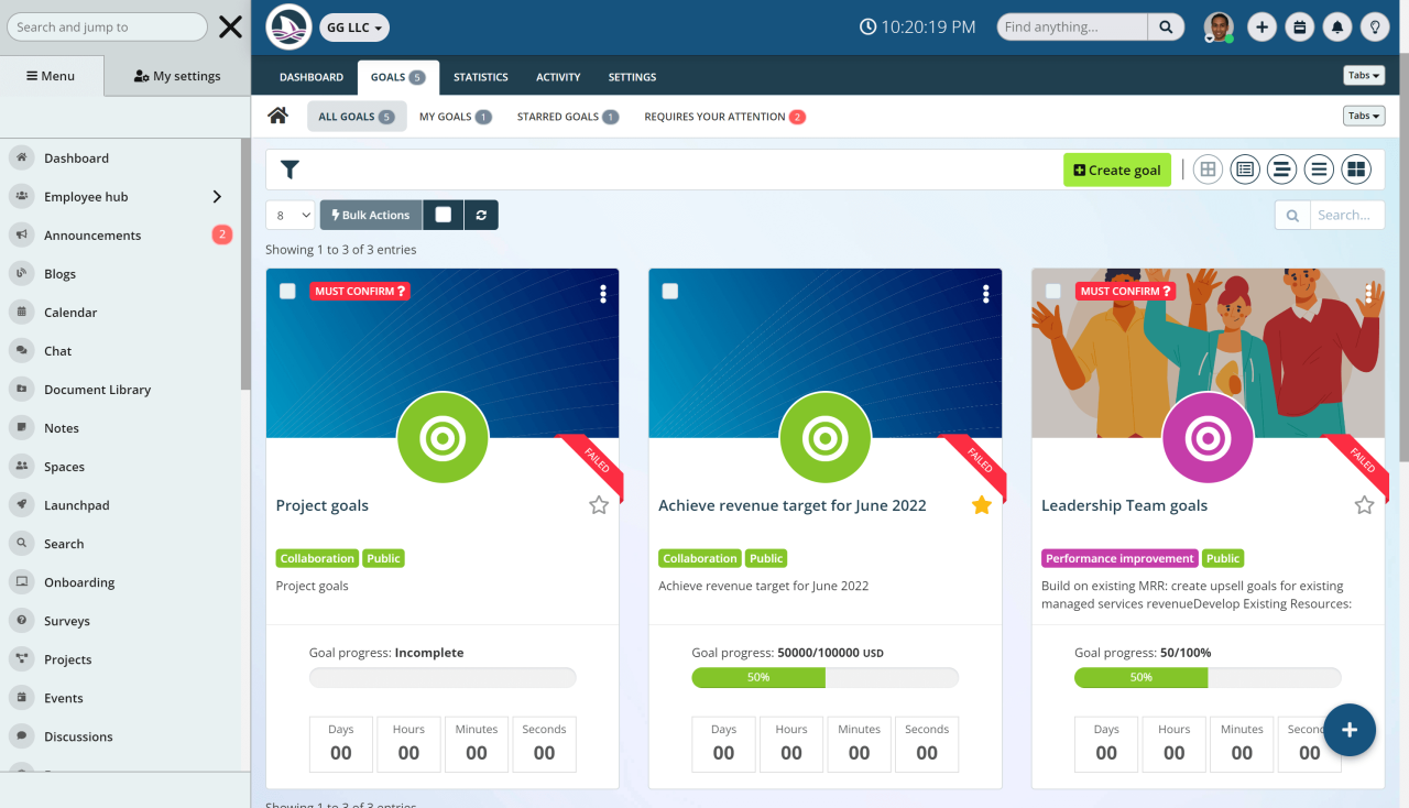 Maintain employee engagement by establishing company goals and OKRs (Objectives and Key Results)