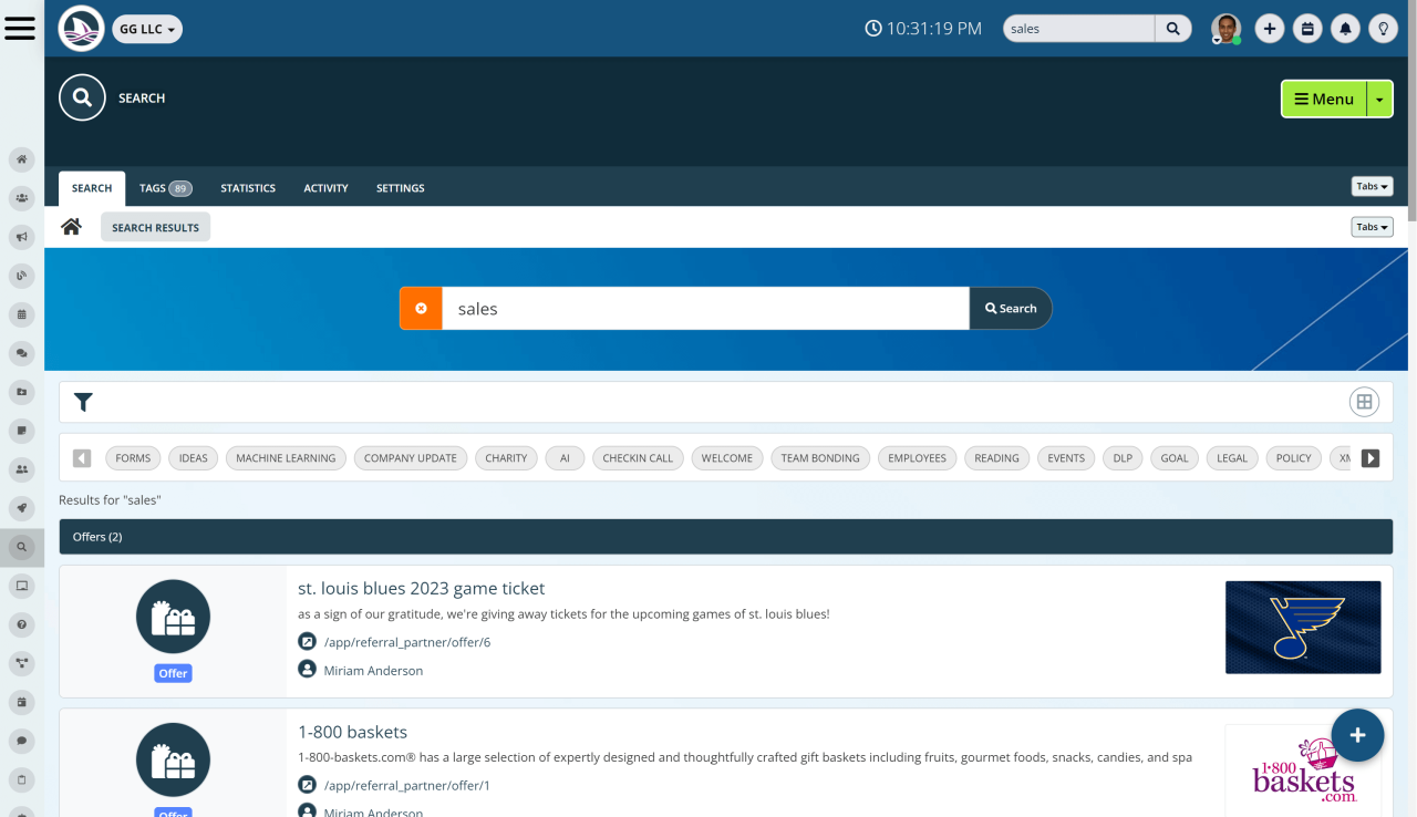 Use the search for finding everything across your intranet and tools